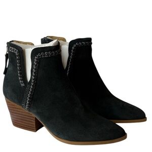 Dolce Vita Dylan Notch Side Suede Ankle Bootie Dark Gray Heel Leather Boots 6